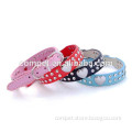 PU leather Dog Collar with Zinc Alloy Heart Rivets and 2 Rows of Rhinestones
